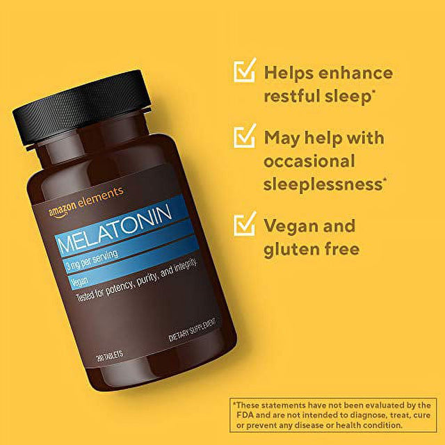 Elements Melatonin 3Mg, Helps with Occasional Sleeplessness, Vegan, 260 Tablets, 8 Month Supply (Packaging May Vary)