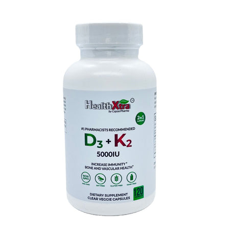 Healthxtra Vitamin D3+K2 Joint & Heart Health Support - 5000IU - 120 Capsules (4 Months Supply)