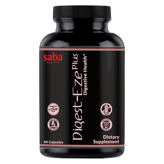 Saba Digestive-Eze Plus- Broad Spectrum of Plant-Sourced Enzymes, Prebiotics & Probiotics - Support Digestive & Gut Functions, Immunity & Nutritional Absorption with Betaine, Peppermints & Bromelain