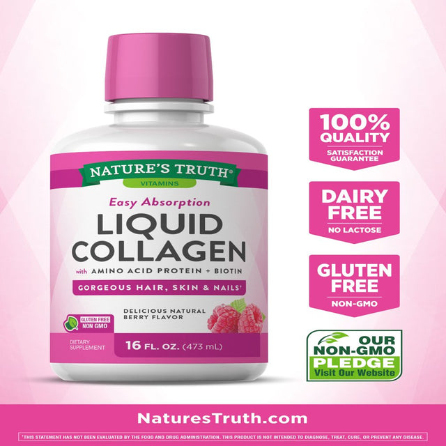 Nature'S Truth Liquid Collagen | 16 Oz | Non-Gmo, Gluten Free Supplement | Natural Berry Flavor | Collagen Peptide Formula for Women and Men