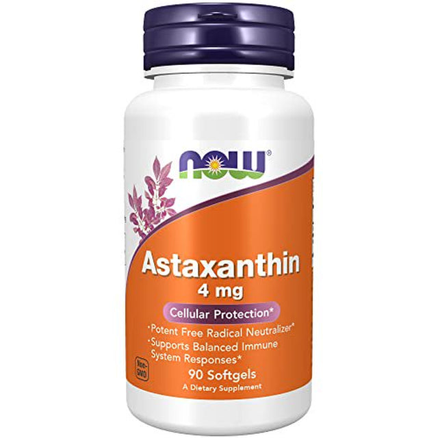 NOW Supplements, Astaxanthin 4 Mg Derived from Non-Gmo Haematococcus Pluvialis Microalgae and Has Naturally Occurring Lutein, Canthaxanthin and Beta-Carotene, 90 Softgels