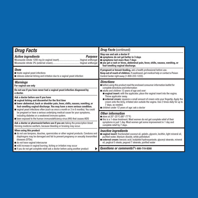 Equate Miconazole 1 Day, Miconazole Nitrate Vaginal Insert and Cream (1200 Mg)