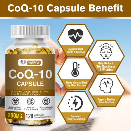 100% Natural Coenzyme Q10 200Mg Antioxidant Support for Heart, Brain, Immunity & Liver Support - 120 Capsules