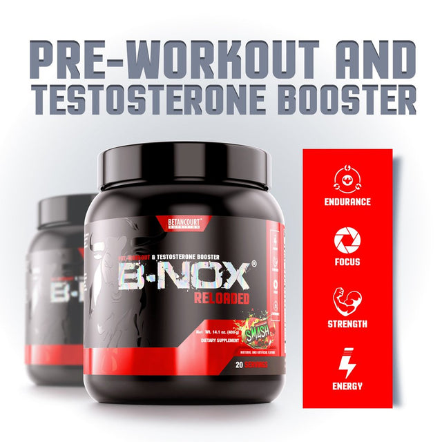 B-Nox Reloaded - Watermelon, Enhanced Pre-Workout & Testosterone Enhancer, Powder Supplement, Betancourt (14.1 / 20 Servings)