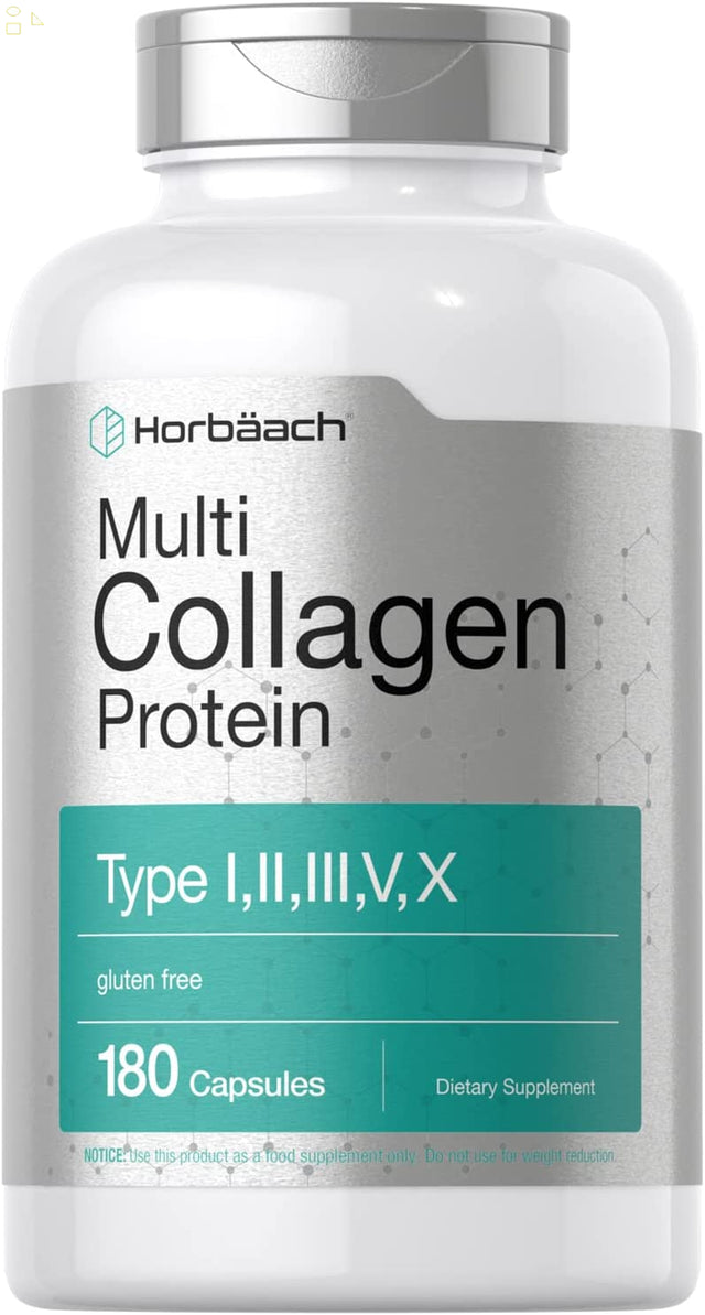 Multi Collagen Protein 2000 Mg | 180 Capsules | Type I, II, III, V, X | Collagen Peptide Pills | Keto & Paleo Friendly, Gluten Free Supplement