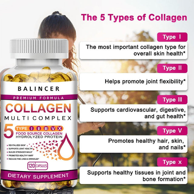 Multi Collagen Pills (Types I-II-III-V-X) Pure Hydrolyzed Collagen Protein Peptides-Collagen Supplements for Women and Men-Anti-Aging Collagen for Skin, Hair Growth Nails Joints-60Capsules