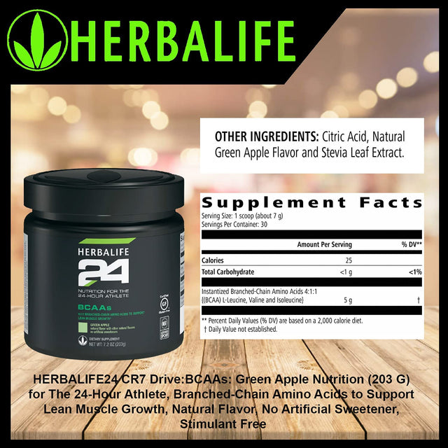 HERBALIFE24 Bcaas: Green Apple Nutrition (203 G) for the 24-Hour Athlete, Branched-Chain Amino Acids to Support Lean Muscle Growth, Natural Flavor, No Artificial Sweetener, Stimulant Free