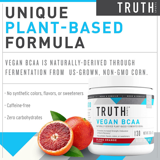 Vegan BCAA Powder- 2:1:1 Ratio Natural Bcaas Amino Acids Powder for Energy, Muscle Building, Post Workout Recovery Drink for Muscle Recovery (Blood Orange, 30 Servings)