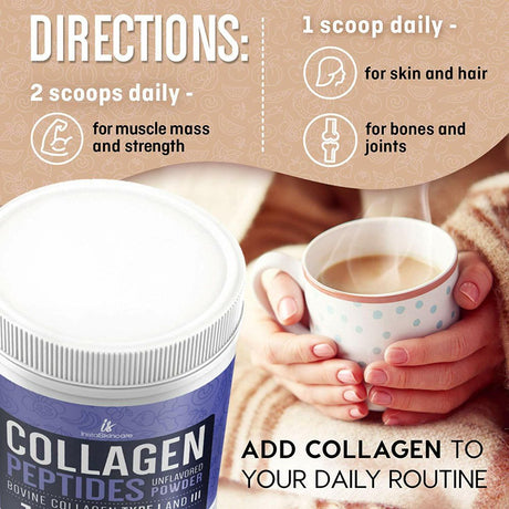 Collagen Peptides Powder Hydrolyzed Protein Types 1&3 Anti-Aging Supplement 1 LB