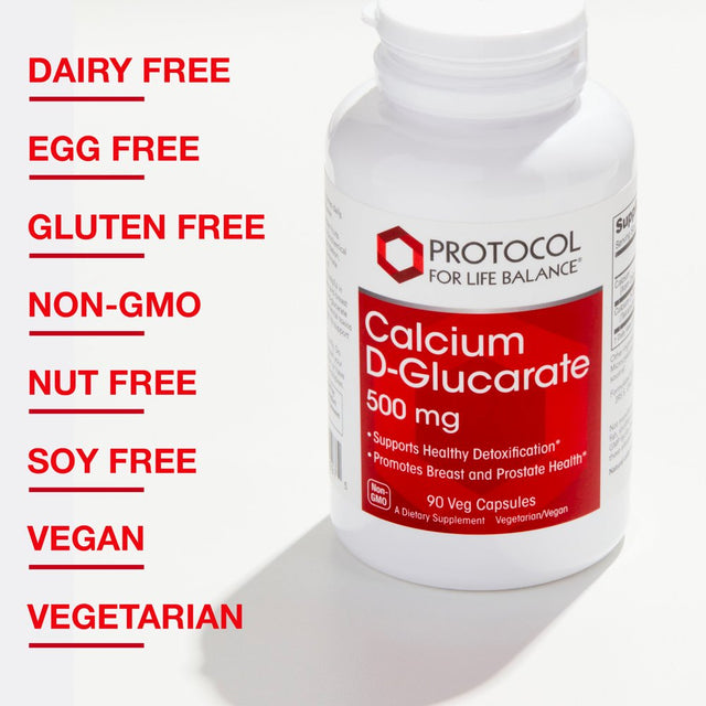 Protocol for Life Balance - Calcium D Glucarate 500Mg - Supports Healthy Detoxification, Promotes Liver Detox, Breast, Colon and Prostate Health - 90 Vegetable Capsules