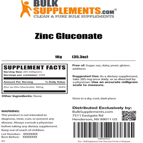 Bulksupplements.Com Zinc Gluconate Powder - Elemental Zinc - Vegan Zinc - Pure Zinc - Zinc for Men Zinc Powder Zinc Mineral Supplements (5 Kilograms)