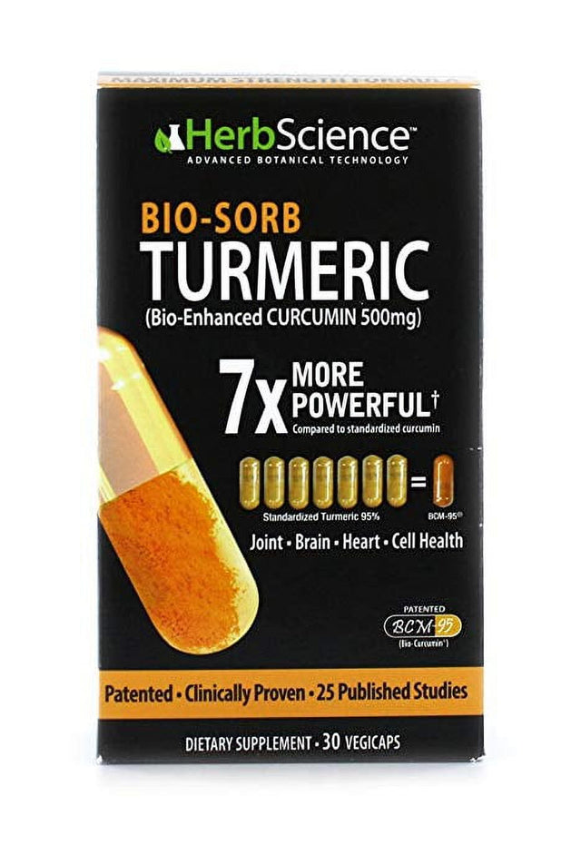 Herbscience Bio-Sorb Turmeric, Bio-Enhanced Curcumin, Advanced Absorption, Cardiovascular Health, Joints Support and Anti-Aging Supplement, 30 Servings