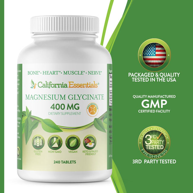 California Essentials Magnesium Glycinate 400 Mg Dietary Supplements , Vegan, (240 Tablets)