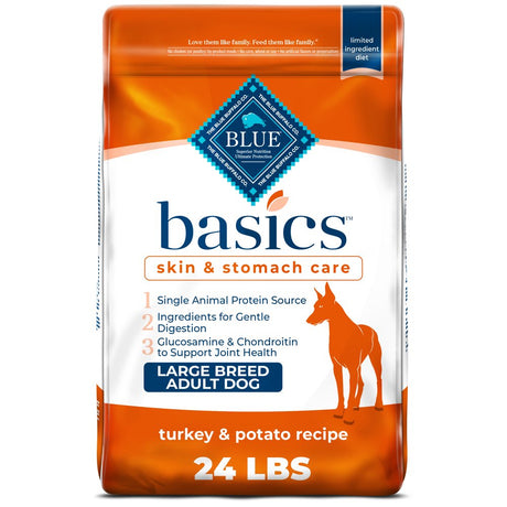 Blue Buffalo Basics Skin & Stomach Care Large Breed Turkey and Potato Dry Dog Food for Adult Dogs, Whole Grain, 24 Lb. Bag