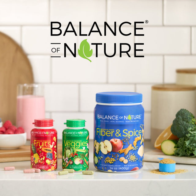 Balance of Nature Fiber & Spice - Psyllium Husk, Flax Seed, Turmeric & Apple - Spiced Cider Powdered Drink Mix - 30 Servings