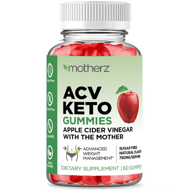 ACV Keto Gummies with Apple Cider Vinegar (With the Mother) - Sugar Free Keto ACV Gummies for Weight Management Fat Loss Cleanse & Detox – Natural Apple Flavor – Non-Gmo – Gluten-Free – Vegan