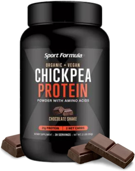 Sport Formula Chickpea Protein Powder, Organic and Vegan Plant Based Protein, All Natural Protein Powder with Essential Amino Acids, Chocolate Flavor, Only 2 Net Carbs with 21 Grams Protein