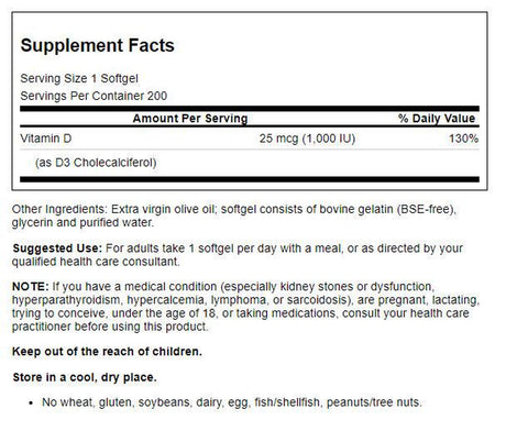 Jarrow Formulas - Cholecalciferol Vitamin D3 1000 IU - 200 Softgels