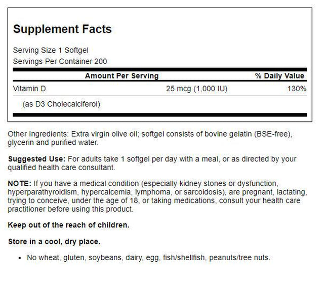 Jarrow Formulas - Cholecalciferol Vitamin D3 1000 IU - 200 Softgels