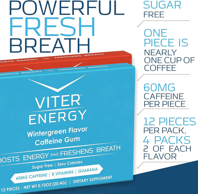 Viter Energy Original Caffeine Mints, Extra Strength Caffeine Mints and Caffeine Gum Variety Packs Bundle - Caffeine, B Vitamins, Sugar Free, Vegan, Powerful Energy Booster for Focus and Alertness