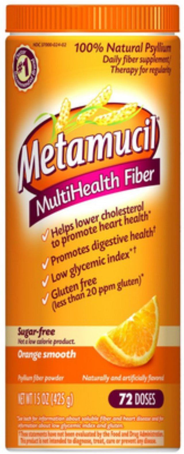 Metamucil Multihealth Fiber Powder, Sugar Free, Orange Smooth 15 Oz