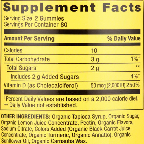 Spring Valley USDA Organic Vitamin D3 Vegetarian Gummies, Assorted Fruits, 50 Mcg, 160 Count