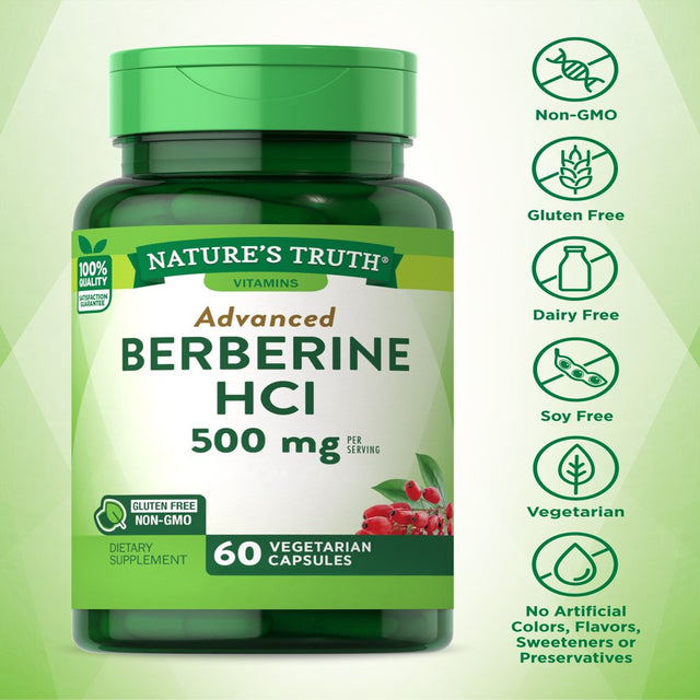 Nature'S Truth Berberine 500Mg | 60 Capsules | Vegetarian, Non-Gmo, & Gluten Free Supplement