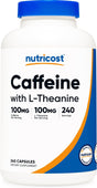 Nutricost Caffeine with L-Theanine, 100Mg of Each, 240 Capsules, 240 Servings - Non-Gmo and Gluten Free