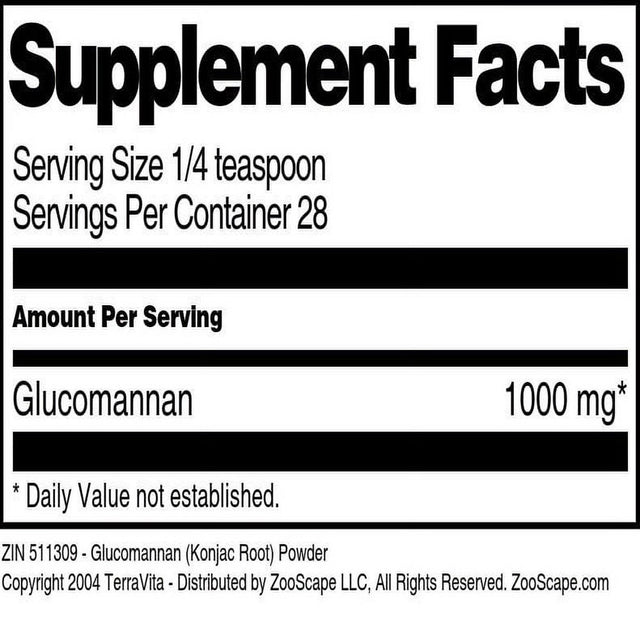 Terravita Glucomannan (Konjac Root) Powder, (1 Oz, 1-Pack, Zin: 511309)