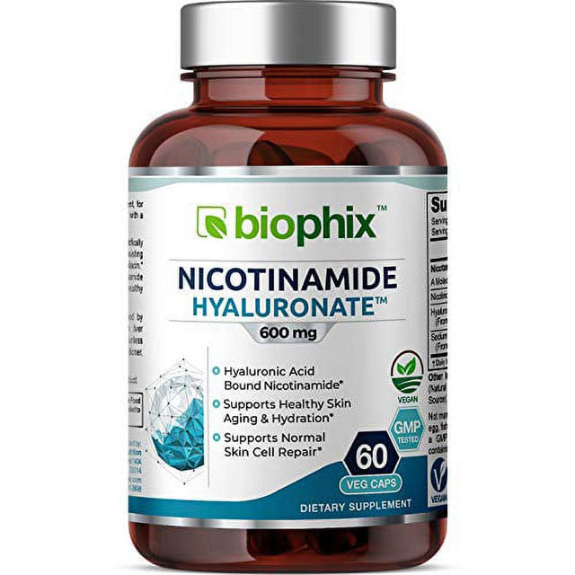 B-3 Nicotinamide Hyaluronate 600 Mg 60 Vcaps - Hyaluronic Acid Natural Flush-Free Nicotinic Amide Niacin - Supports Skin Cell Health