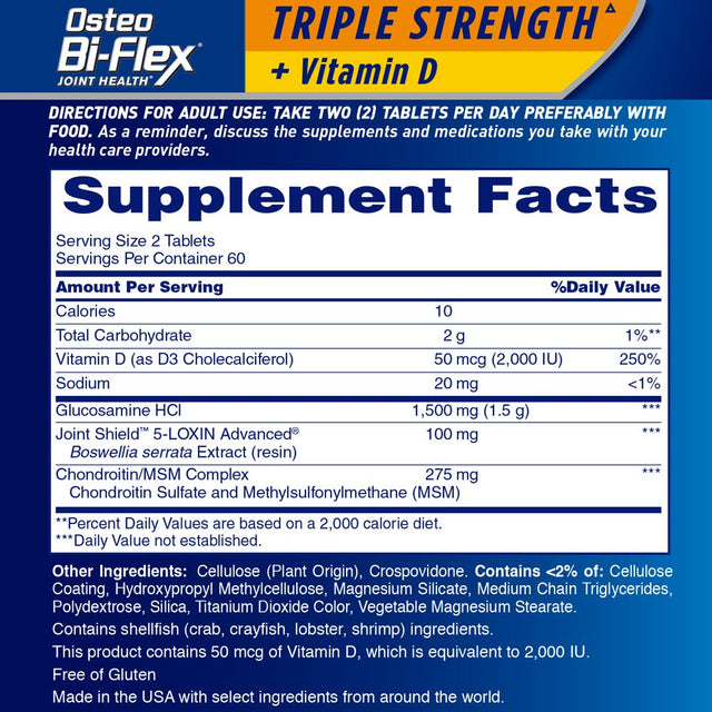 Osteo Bi-Flex Triple Strength Joint Health Supplements, Vitamin D and Glucosamine Chondroitin Tablets, 160 Count