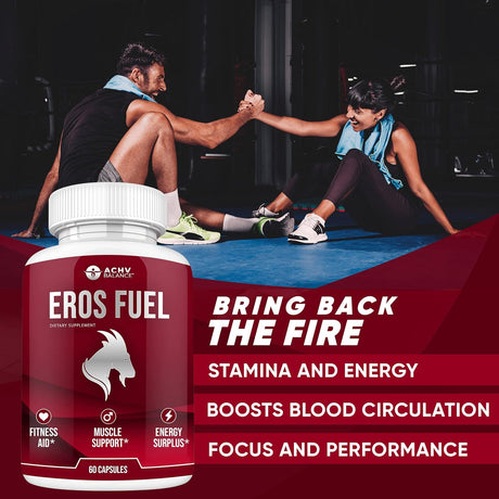 Eros Fuel Dietary Supplement W/Horny Goat Weed | for Strength, Energy & Endurance – Supports Muscle, Heart Health, Blood Pressure and Circulation - 60 CT