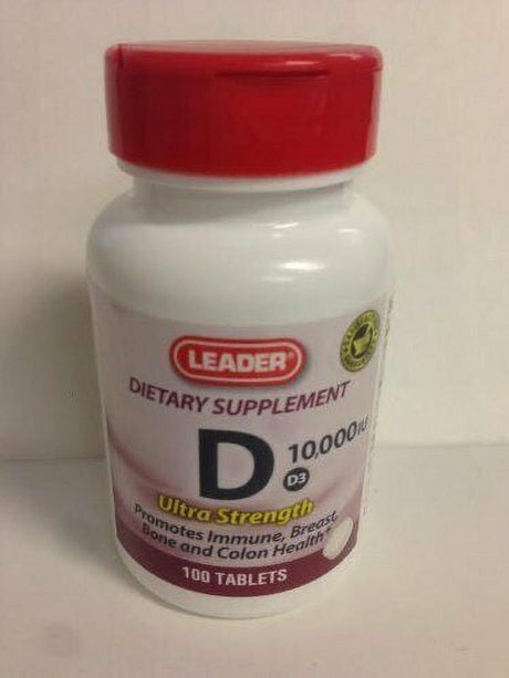 Leader Vitamin D3 10000 Super Strength Support Healthy Bone & Immune, 100Ct