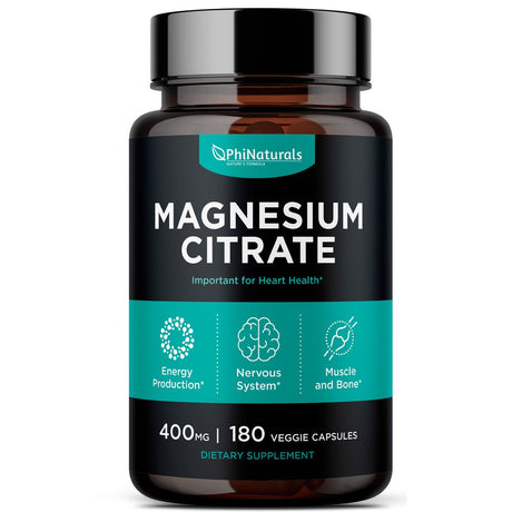 Magnesium Citrate 400Mg Supplement 180 Capsules by Phi Naturals