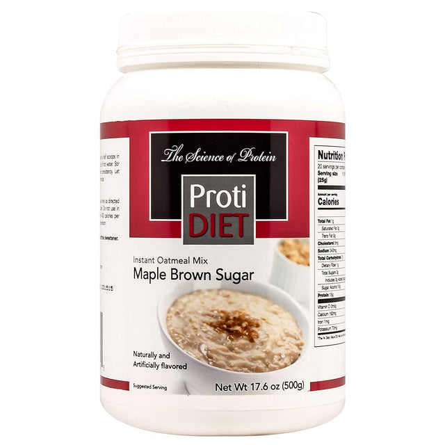 Protidiet High Protein Maple Brown Sugar Oatmeal, 15G Protein, Low Calorie, Low Carb, Low Fat, Sugar Free, Instant Diet Oatmeal Mix, KETO Friendly, Ideal Protein Compatible, 20 Serving Jug