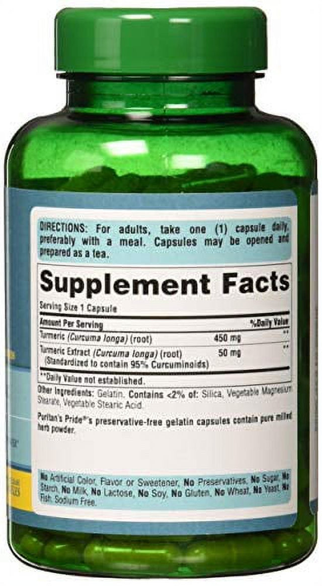 Puritan'S Pride Turmeric Curcumin 500 Mg, Herbal Supplement, Green, 180 Count Capsules