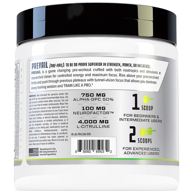 Prevail Pre Workout Powder with Nootropics - Best Tasting Pre Workout, Energy & Focus Supplement with L-Citrulline, Alpha-Gpc, L-Tyrosine | Sour Lime Gummy, 40 Servings