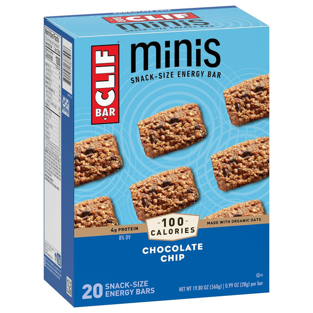 CLIF BAR Minis - Chocolate Chip - Made with Organic Oats - 4G Protein - Non-Gmo - Plant Based - Snack-Size Energy Bars - 0.99 Oz. (20 Pack)