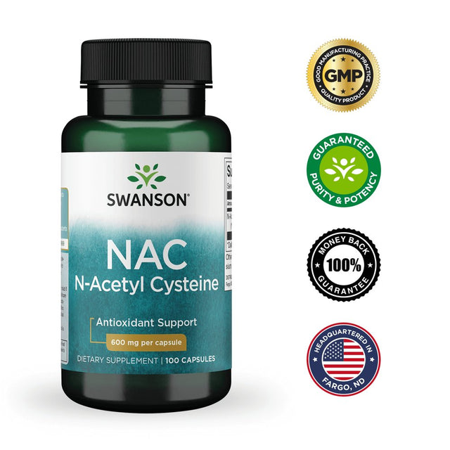 Swanson NAC N-Acetyl Cysteine Antioxidant Anti-Aging Liver Support & Amino Acids Supplement 600 Mg 100 Capsules