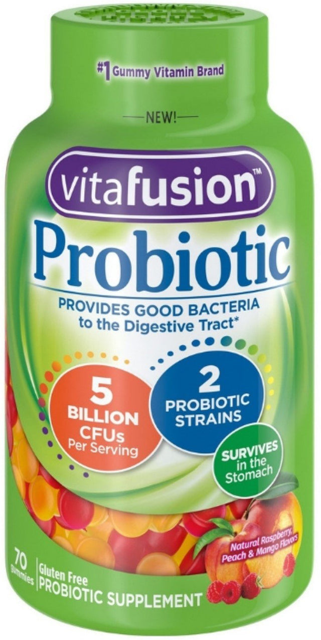 Vitafusion Probiotic Gummies, Raspberry, Peach, & Mango, 70 Ea (Pack of 2)