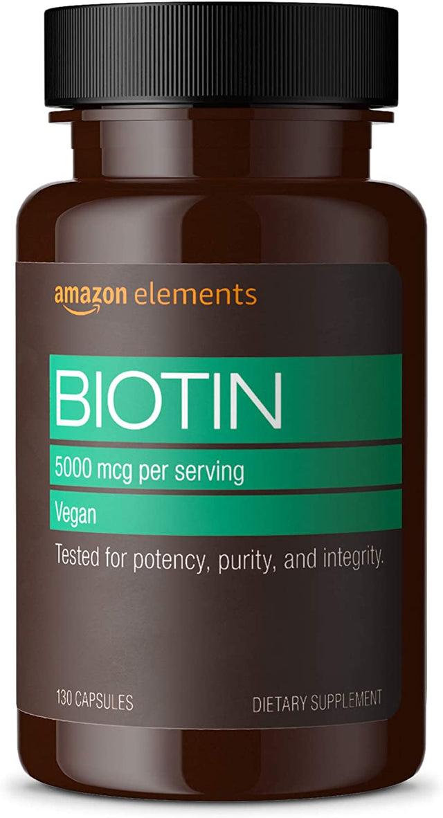 Amazon Elements Lysine Complex with Vitamin C, 1500 Mg L-Lysine with 100 Mg Vitamin C per Serving (3 Tablets), Vegetarian, 195 Tablets & Biotin 5000 Mcg, Vegan, 130 Capsules (4 Month Supply)