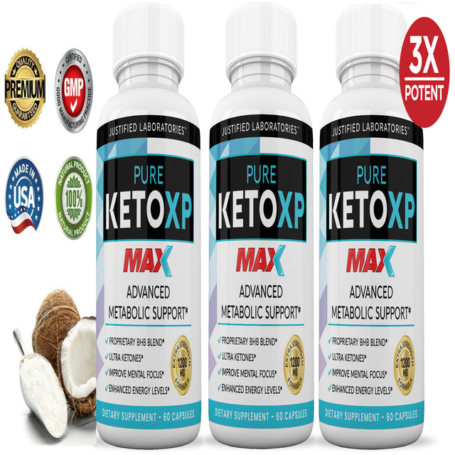 Pure Keto XP Max 1200MG Keto Diet Pills Real BHB Salts Advanced Ketogenic Supplement Exogenous Ketones Ketosis Weight Loss Fat Burner Carb Blocker Appetite Suppressant Men Women 3 Bottles