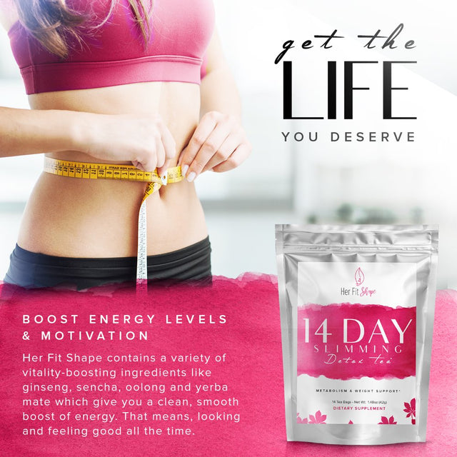 Her Fit Shape -- 14 Day Slimming Tea Detox - Boost Weight Loss - Suppress Appetite - Reduce Bloating - Gentle Cleansing to Promote Digestive Health (14 Tea Bags - 3G Ea)