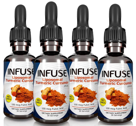 INFUSE – Liposomal Liquid Turmeric Curcumin | 4 Bottle Pack | Superior Absorption, 95% Curcumin, High Potency Organic,With Fulvic Acid, MFD USA