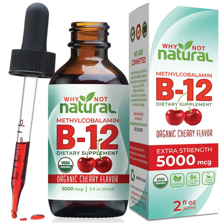 Why Not Natural Organic B12 Liquid Drops, 5000Mcg per Serving