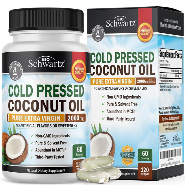 Bioschwartz Coconut Oil Capsules - Healthy Skin, Nails, and Hair Growth Support Supplement | 120 Ct