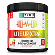 Zhou Nutrition Lite up Xtra, Vegan Pre Workout Powder with Caffeine, Clean Energy Sourced from Green Tea, Nitric Oxide Booster, Gluten and Sugar Free, Non GMO, Cherry Limeade, 7.5 Oz