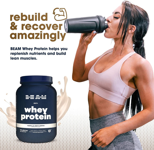 BEAM Be Amazing - Whey Protein Isolate Powder | Soy and Gluten-Free Protein Powder for Muscle Grow Support | Post Workout Shake with Digestive Enzymes & Recovery | Vanilla Soft Serve, 25 Servings