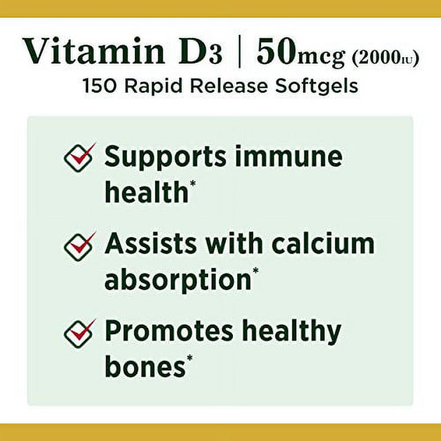 Vitamin D by Nature'S Bounty, Supports Immune Health & Bone Health, 2000IU Vitamin D3, 150 Softgels