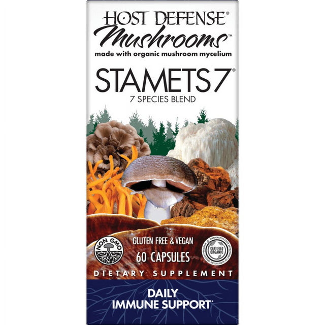 Stamets 7- Daily Immune Support with Organic Mushroom Blend (60 Vegetarian Capsules)